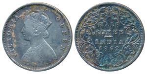 Victoria Queen, Silver ½ Rupee, 1862, Calcutta Mint, A / II, Transitional Mule, (Prid 254)