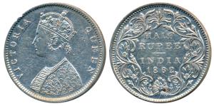 Victoria Queen, Silver ½ Rupee, 1862, Bombay Mint, B1 / II, Round pearls in the crown, (Pr