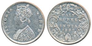 Victoria Queen, Silver ½ Rupee, 1862, Madras Mint, B2 / II, Elongated pearls in the crown,