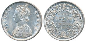 Victoria Queen, Silver ½ Rupee, 1862, Calcutta Mint, C / II, obv. as Wyon’s Design, (Prid 