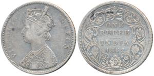 Victoria Queen, Silver Rupee, 1862, Bombay Mint, Mule, A / II, only ’v’/ no crescent; elon