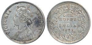 Victoria Queen, Silver Rupee, 1862, Calcutta Mint, A / II, without crescent, plain cones, 