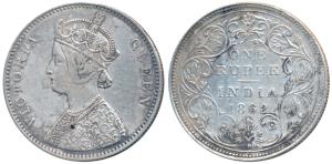 Victoria Queen, Silver Rupee, 1862, Bombay Mint, A / II / 0 / 11, 1st and 2nd dots from LH