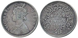 Victoria Queen, Silver Rupee, 1862, Bombay Mint, A / II / 1 / 11, (Prid 101). Very Fine+, 