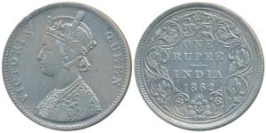 Victoria Queen, Silver Rupee, 1862, Bombay Mint, A / II / 1 / 13, Unlisted in Pridmore. Ve