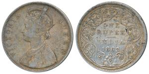 Victoria Queen, Silver Rupee, 1862, Bombay Mint, B / II / 0 / 7, (Prid 88). Fine, Rare.