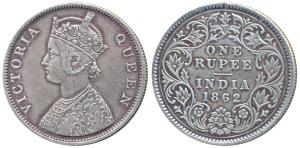 Victoria Queen, Silver Rupee, 1862, Calcutta Mint, B / III, 150 ridges, 30.6 mm, (Prid 60)