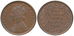 Victoria Empress, Copper ¼ Anna, 1886, Bombay Mint (Prid 641). About Extremely Fine