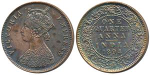 Victoria Empress, Copper ¼ Anna, 1894, Calcutta Mint, (Prid 627). About Uncirculated, Scar