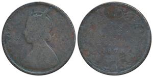 Victoria Queen, Copper ½ Anna, 1875, Calcutta Mint, (Prid 583). Good, Very Rare.