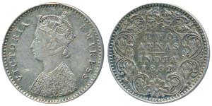 Victoria Empress, Silver 2 Annas, 1882, Bombay Mint, A / I / dot, (Prid 525). Very Fine+, 