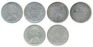 Victoria Empress, Silver 2 Annas, 1884, Calcutta Mint, B / II / C incuse; Bombay Mint, A /