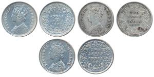 Victoria Empress, Silver 2 Annas, 1890, Calcutta Mint, B / II / C incuse; Bombay Mint, B /