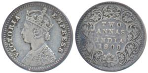 Victoria Empress, Silver 2 Annas, 1900, Bombay Mint, B / I / B incuse, Unlisted in Pridmor