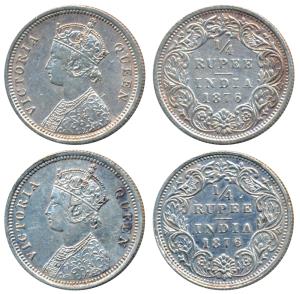 Victoria Queen, Silver ¼ Rupee, 1876, Bombay Mint, A / I / No mint mark, (Prid 407). Very 