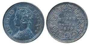 Victoria Empress, Silver ¼ Rupee, 1879, Calcutta Mint, C / II / C incuse, (Prid 384). Seve