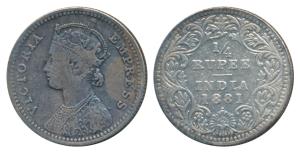Victoria Empress, Silver ¼ Rupee, 1881, Bombay Mint, C / II / dot, Unlisted in Pridmore, (