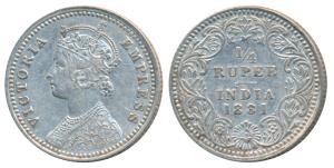 Victoria Empress, Silver ¼ Rupee, 1881, Calcutta Mint, C / II / C incuse, (Prid 386). Very
