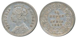 Victoria Empress, Silver ¼ Rupee, 1882, Calcutta Mint, C / II / C incuse, (Prid 387). Very