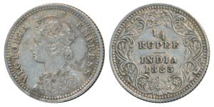 Victoria Empress, Silver ¼ Rupee, 1883, Calcutta Mint, C / II / C incuse, (Prid 388). Very
