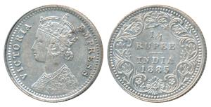 Victoria Empress, Silver ¼ Rupee, 1885, Calcutta Mint, C / II / C incuse; (Prid 390). Extr