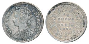 Victoria Empress, Silver ¼ Rupee, 1886, Calcutta Mint, C / II / C incuse (Prid 391). Very 