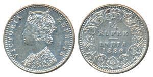 Victoria Empress, Silver ¼ Rupee, 1886, Bombay Mint, C / II / B raised, (Prid 419). Very F