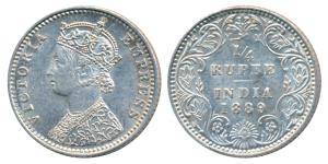 Victoria Empress, Silver ¼ Rupee, 1889, Bombay Mint, C / II / B incuse, (Prid 423). Very F