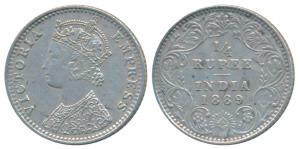 Victoria Empress, Silver ¼ Rupee, 1889, Bombay Mint, C / II / B incuse (Prid 423). Very Fi