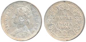 Victoria Empress, Silver ¼ Rupee, 1893, Calcutta Mint, C / II / C incuse (Prid 398). Extre