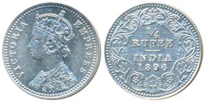 Victoria Empress, Silver ¼ Rupee, 1896, Calcutta Mint, C / II / C incuse, (Prid 400). Clea