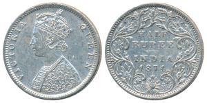 Victoria Queen, Silver ½ Rupee, 1874, Bombay Mint, B1 / II / dot, (Prid 284). Very Fine+, 