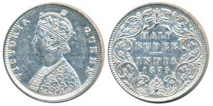 Victoria Queen, Silver ½ Rupee, 1875, Bombay Mint, B1 / II / dot, Unlisted in Pridmore. Ex