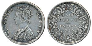 Victoria Queen, Silver ½ Rupee, 1875, Bombay Mint, B2 / II / dot, (Prid 286). Very Fine+, 