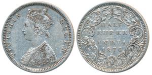 Victoria Queen, Silver ½ Rupee, 1876, Bombay Mint, B2 / II / dot, (Prid 287). Very Fine+, 