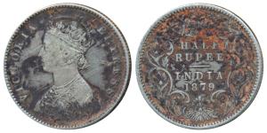 Victoria Empress, Silver ½ Rupee, 1879, Calcutta Mint, A / I / C incuse, (Prid 263). Scrat