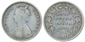 Victoria Empress, Silver ½ Rupee, 1881, Bombay Mint, A / II / dot, Unlisted in Pridmore (S