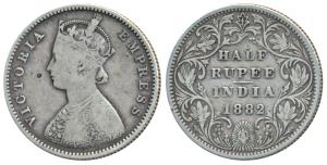 Victoria Empress, Silver ½ Rupee, 1882, Bombay Mint, A / II / dot, base stroke of 2 is thi