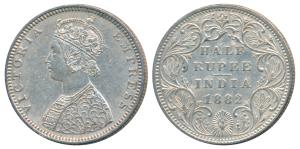 Victoria Empress, Silver ½ Rupee, 1882, Bombay Mint, B2 / II / dot, (Prid 290). Very Fine+