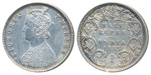 Victoria Empress, Silver ½ Rupee, 1883, Calcutta Mint, A / I / C incuse, (Prid 267). Very 