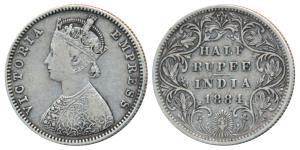 Victoria Empress, Silver ½ Rupee, 1884, Bombay Mint, A / II / no dot, (Prid 293). Very Fin