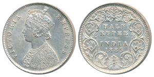 Victoria Empress, Silver ½ Rupee, 1885, Calcutta Mint, A / I / C incuse, (Prid 269). Extre