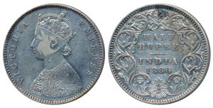 Victoria Empress, Silver ½ Rupee, 1886, Calcutta Mint, A / I / C incuse, (Prid 270). Very 