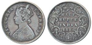 Victoria Empress, Silver ½ Rupee, 1886, Bombay Mint, A / II / B raised, (Prid 295). Very F