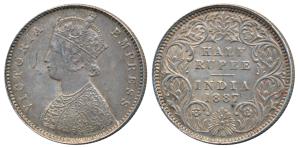 Victoria Empress, Silver ½ Rupee, 1887, Calcutta Mint, A / I / C incuse, (Prid 271). Very 