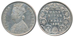 Victoria Empress, Silver ½ Rupee, 1896, Calcutta Mint, A / I / C incuse, (Prid 279). Very 