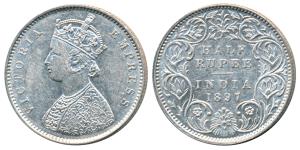 Victoria Empress, Silver ½ Rupee, 1897, Bombay Mint, A / I / B incuse, (Prid 305). Very Fi