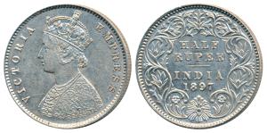 Victoria Empress, Silver ½ Rupee, 1897, Calcutta Mint, A / I / C incuse, (Prid 280). Very 