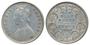 Victoria Empress, Silver ½ Rupee, 1899, Calcutta Mint, A / I / C incuse, (Prid 282). Very 