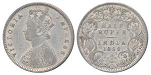 Victoria Empress, Silver ½ Rupee, 1899, Bombay Mint, A / I / B incuse, Inverted ’B’, (Prid